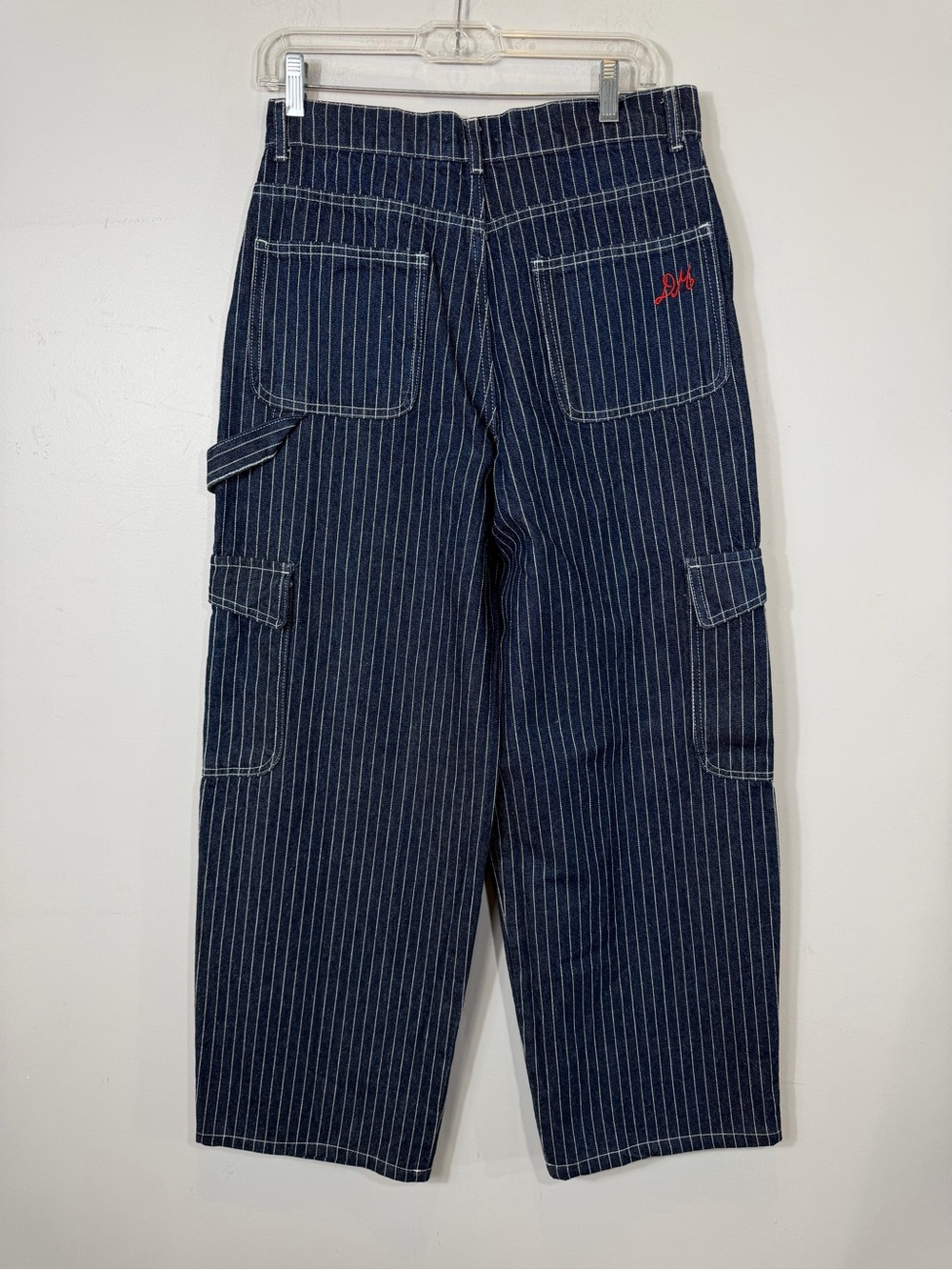 Damson Madder Pinstripe Carpenter Cargo Jeans Wide Leg Blue Size 10 - Picture 3 of 11